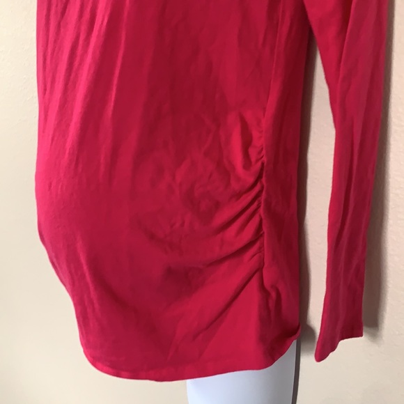 Bumpstart Fuschia Hot Pink Long Sleeve Scoop Neck Ruched T Shirt - Picture 3 of 6